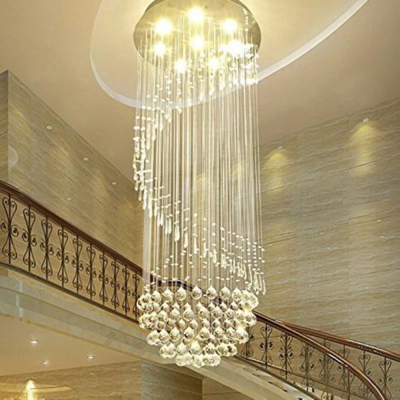 Single Spiral Hemisphere Rain Drop Crystal Chandelier - Image 8