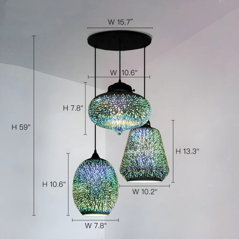 3-Lights  3D Colorful Glass Fireworks ART Pendant Light - Image 4