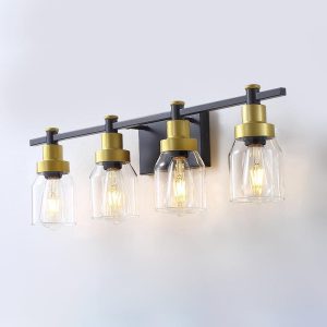 【Open Box - Save Big】4-Light Black and Gold Glass Vanity Light -Only 1 left