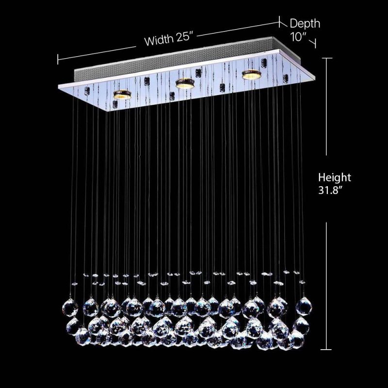 Modern Rectangular Crystal Chandelier with Balls For Dining Room - Image 7