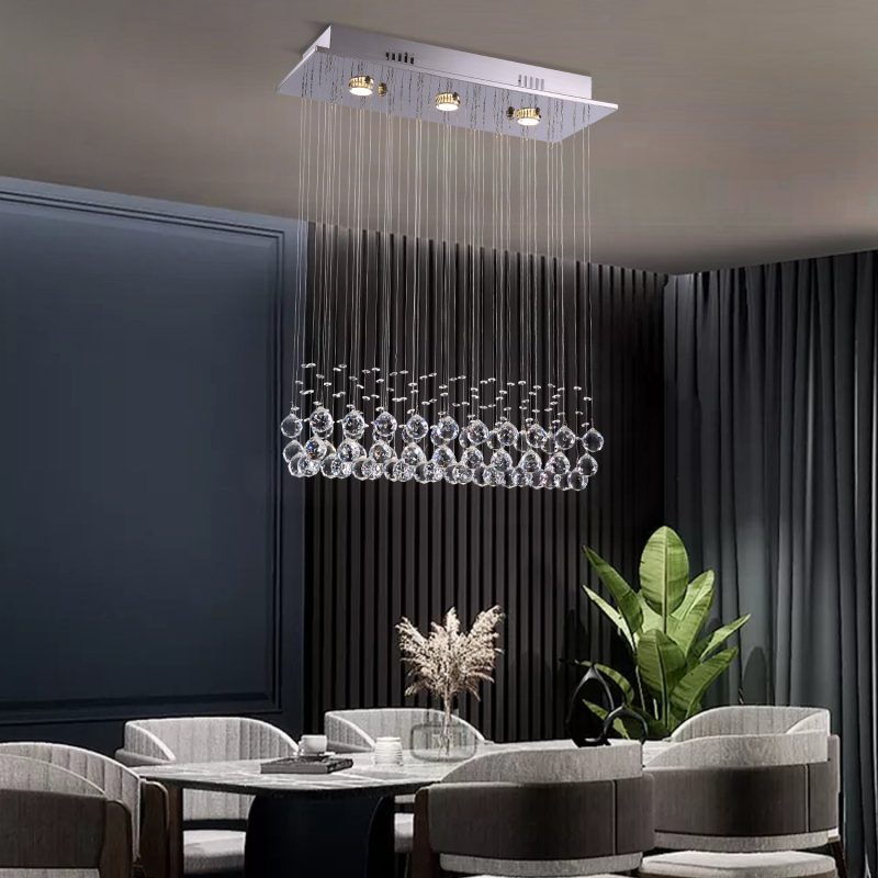 Modern Rectangular Crystal Chandelier with Balls For Dining Room - Image 2