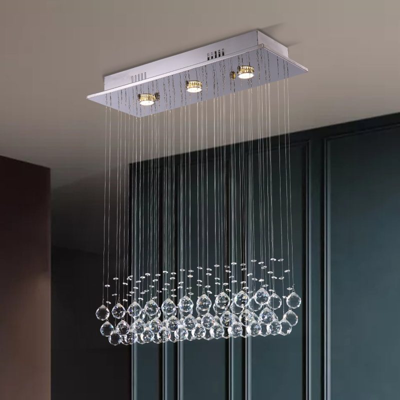 Modern Rectangular Crystal Chandelier with Balls For Dining Room - Image 3