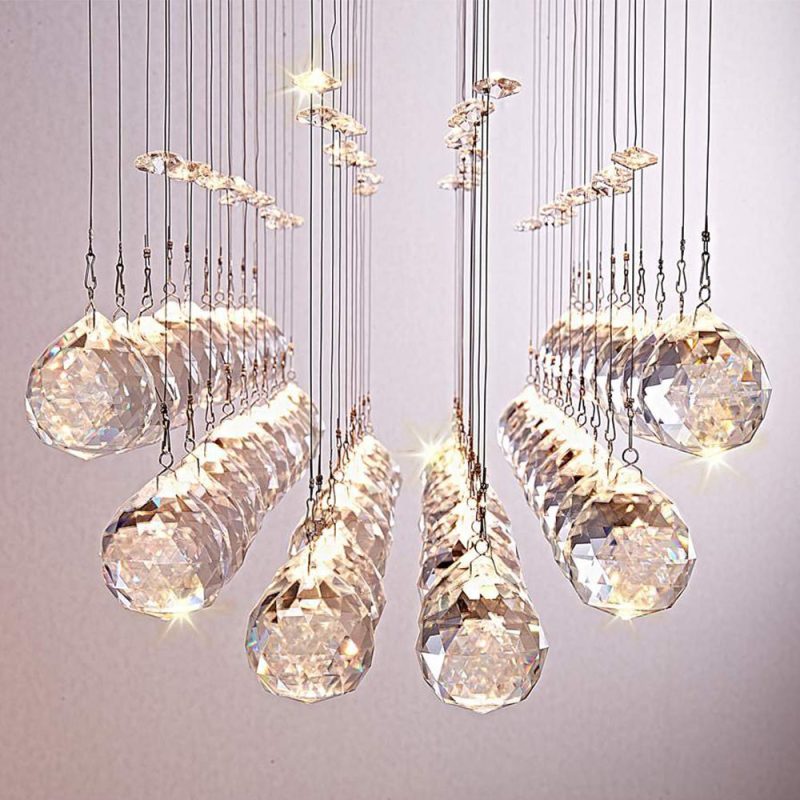 Modern Rectangular Crystal Chandelier with Balls For Dining Room - Image 8
