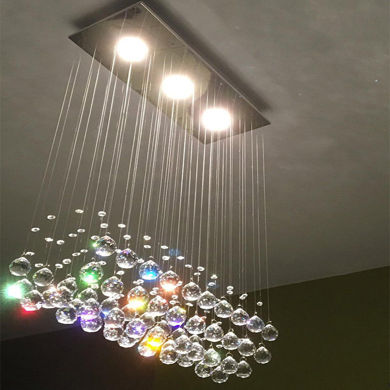 Modern Rectangular Crystal Chandelier with Balls For Dining Room - Image 5