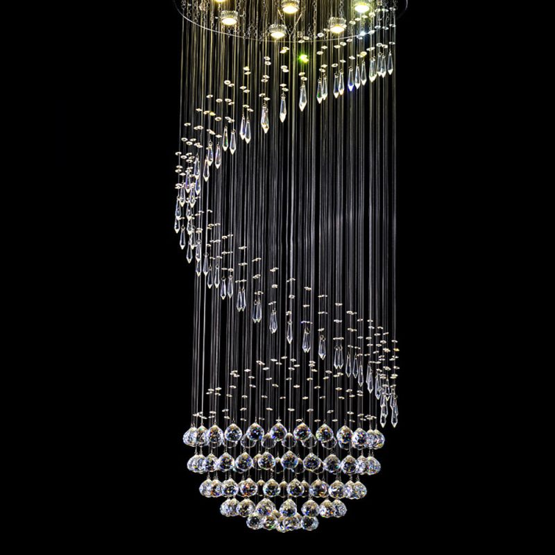 Single Spiral Hemisphere Rain Drop Crystal Chandelier - Image 11