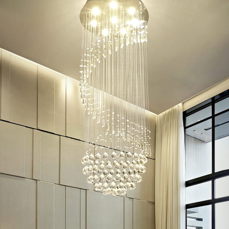 Single Spiral Hemisphere Rain Drop Crystal Chandelier - Image 7