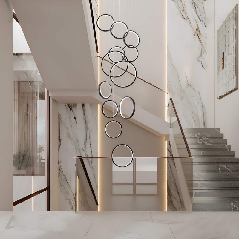Black Rings LED Light for Modern Minimalist Foyer - Image 3