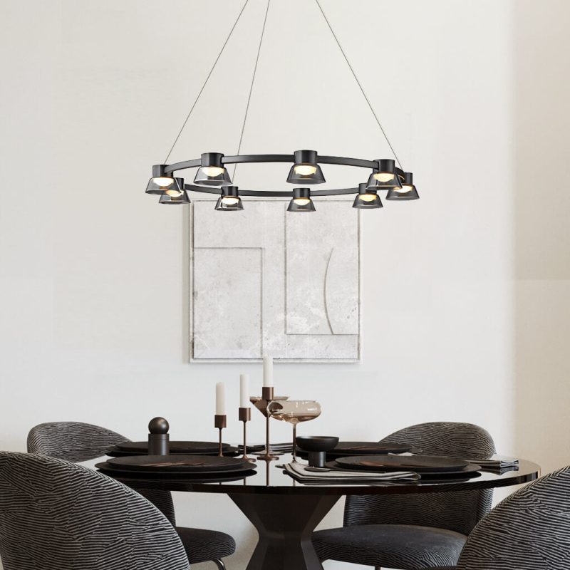 Black Round Chandelier  With 9 Led Lamp Bulb - Image 2