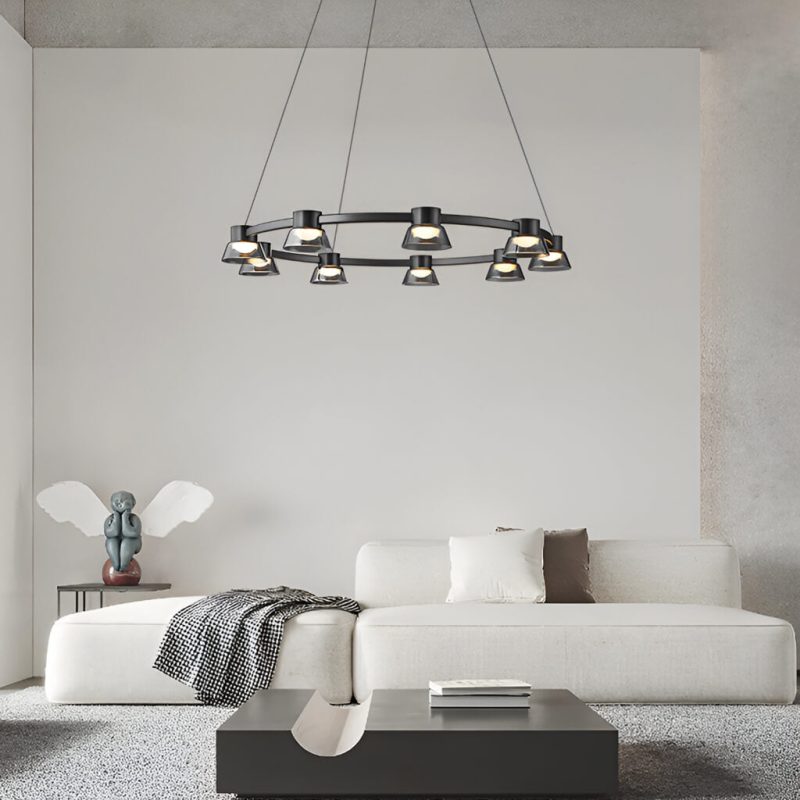 Black Round Chandelier  With 9 Led Lamp Bulb - Image 3