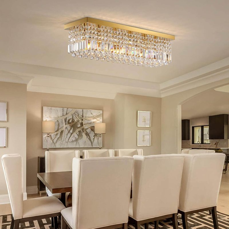 Ceiling Mount Rectangular Crystal Raindrop Chandelier - Image 8