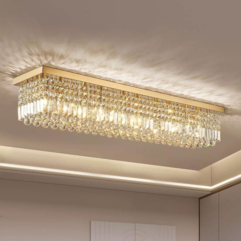 Ceiling Mount Rectangular Crystal Raindrop Chandelier - Image 3