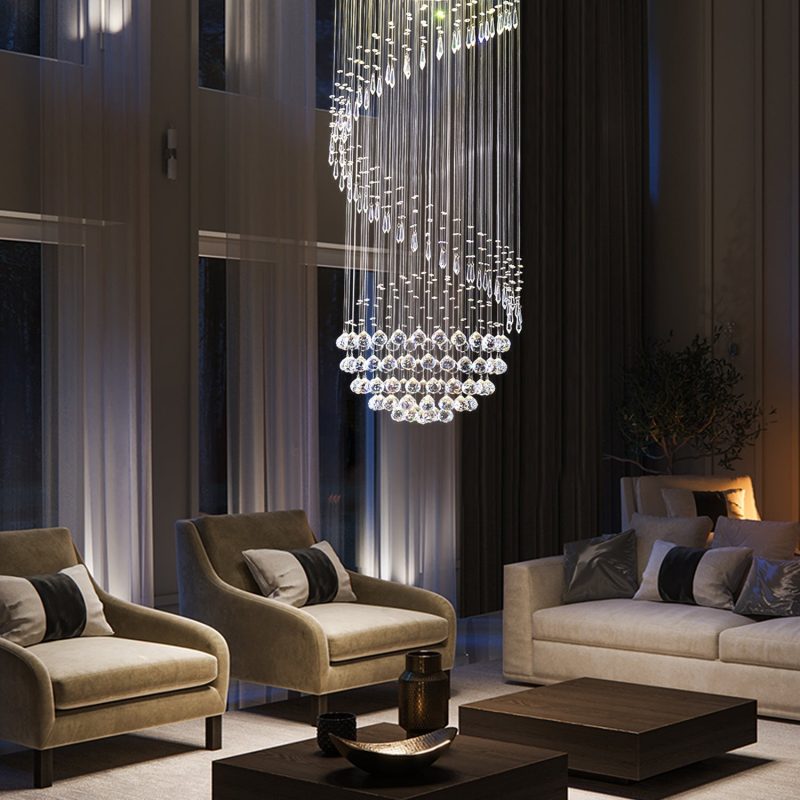 Single Spiral Hemisphere Rain Drop Crystal Chandelier - Image 3