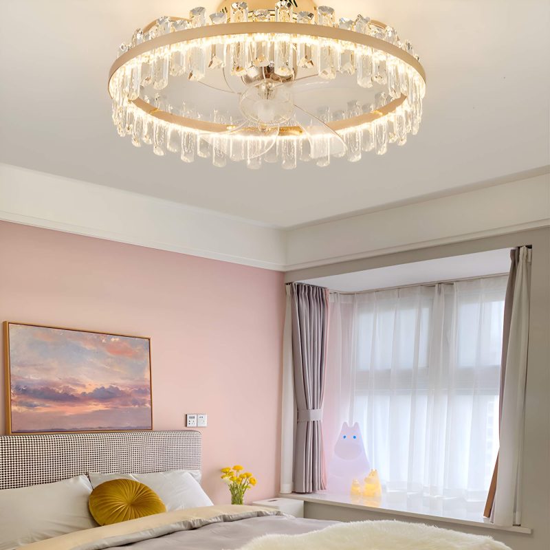 360° Oscillating blade Crystal Ceiling Fan Oscillating Ceiling Fan Light - Image 3
