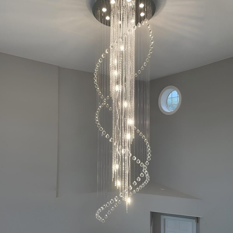 Double Spiral Raindrop Crystal Chandelier - Flush Mount Ceiling Light - Image 5