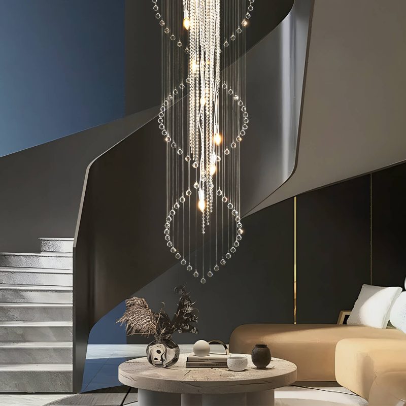 Double Spiral Raindrop Crystal Chandelier - Flush Mount Ceiling Light - Image 4