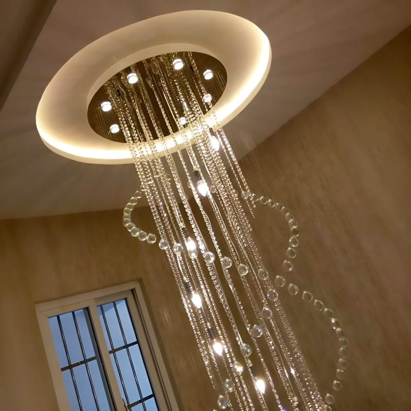 Double Spiral Raindrop Crystal Chandelier - Flush Mount Ceiling Light - Image 11