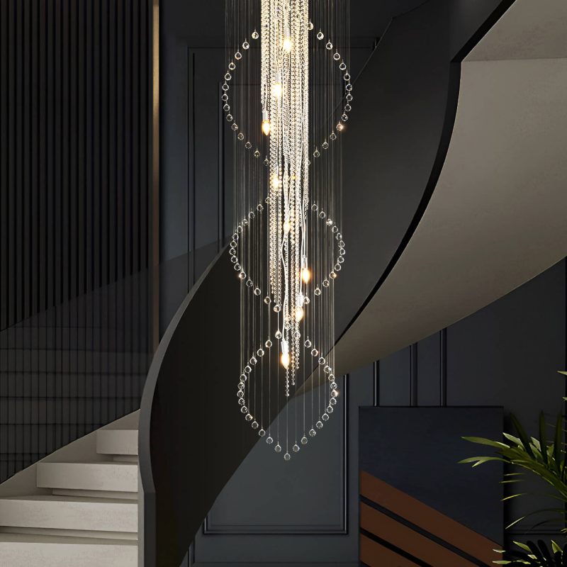 Double Spiral Raindrop Crystal Chandelier - Flush Mount Ceiling Light - Image 2