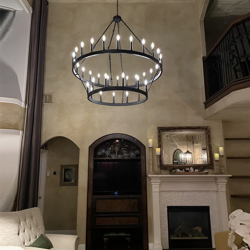 Double-Tier Iron Chandelier Industrial Rustic Lighting - Image 2