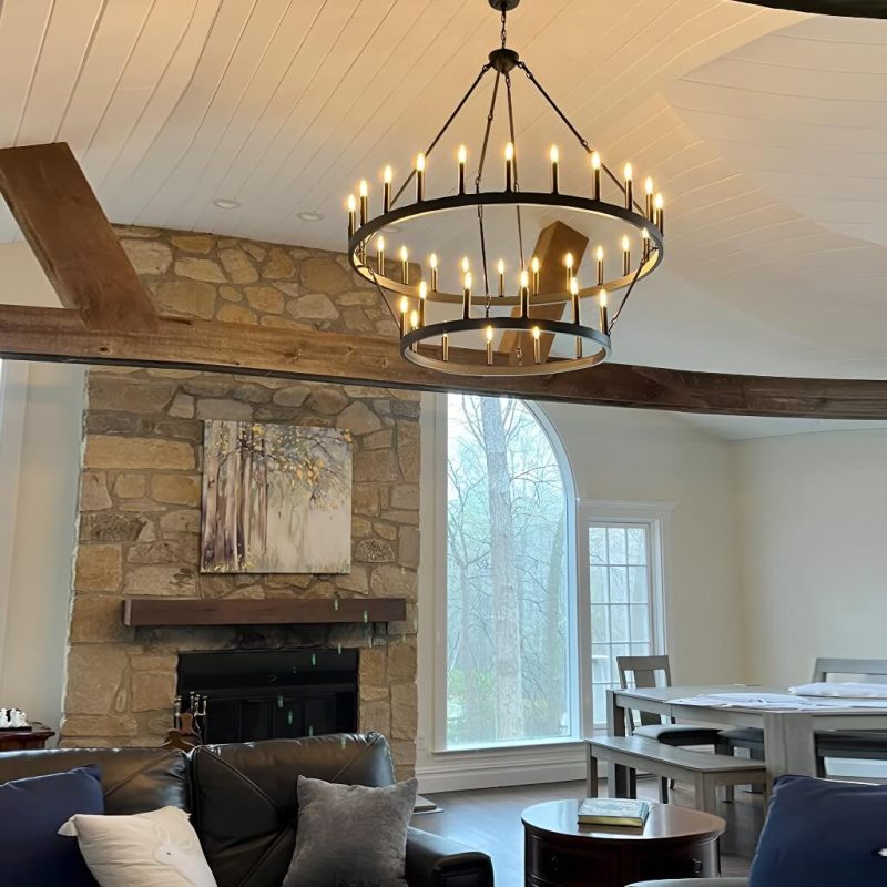 Double-Tier Iron Chandelier Industrial Rustic Lighting - Image 3