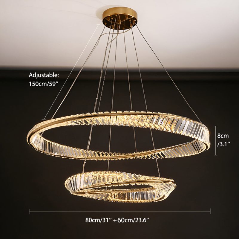 Gold Irregular Ring Crystal LED Chandelier - Multiple Ring Options - Image 7