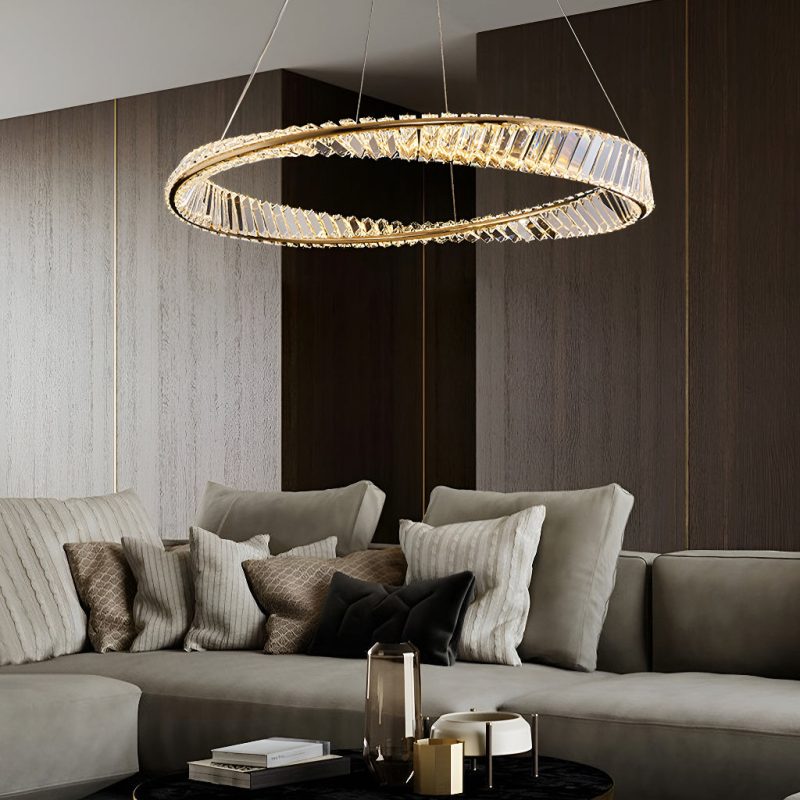 Gold Irregular Ring Crystal LED Chandelier - Multiple Ring Options - Image 3