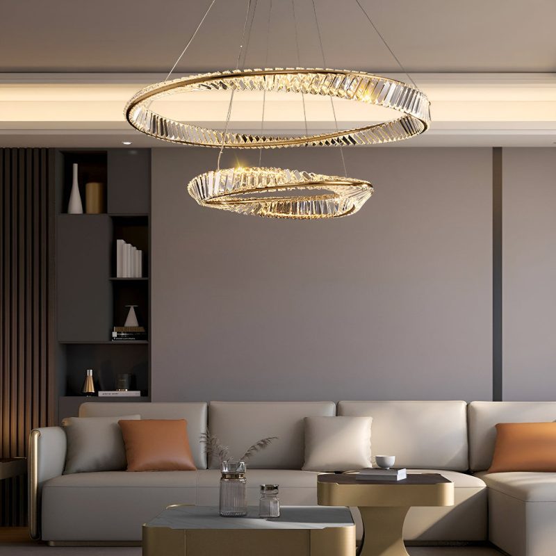 Gold Irregular Ring Crystal LED Chandelier - Multiple Ring Options - Image 4