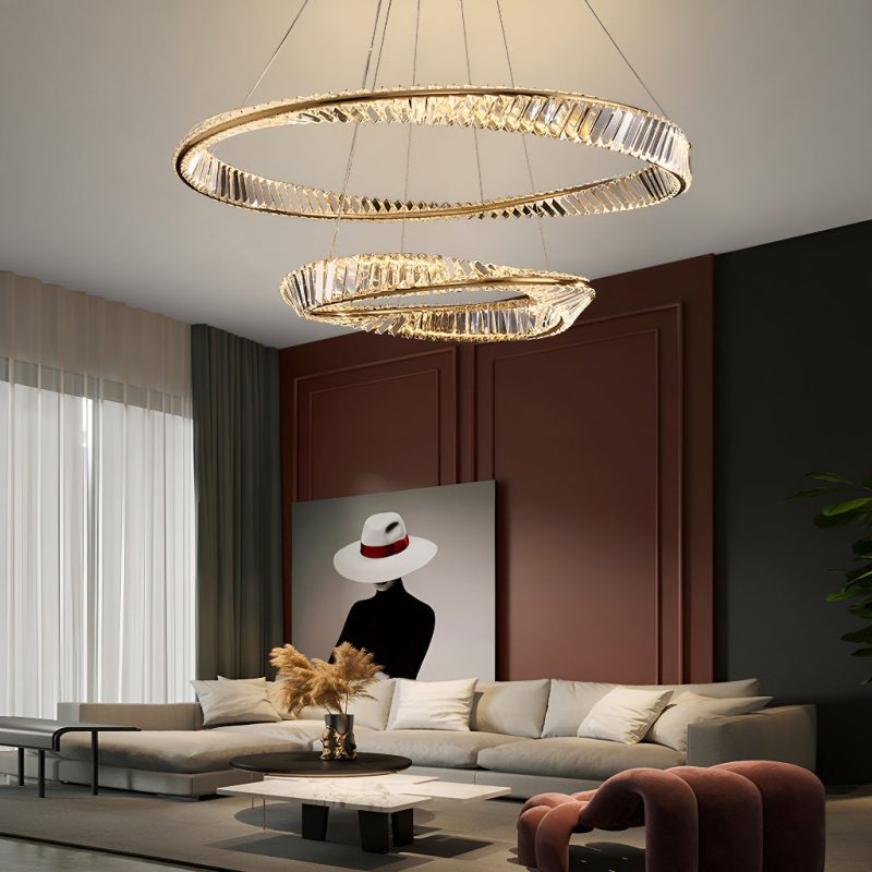 Gold Irregular Ring Crystal LED Chandelier - Multiple Ring Options - Image 5