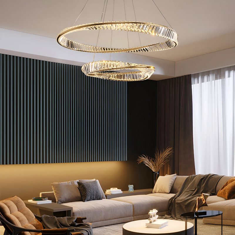 Gold Irregular Ring Crystal LED Chandelier - Multiple Ring Options - Image 6