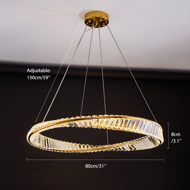 Gold Irregular Ring Crystal LED Chandelier - Multiple Ring Options - Image 8