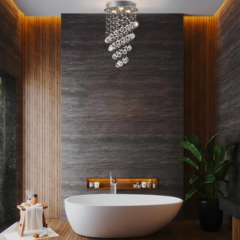 Mini Modern Spiral Rain Drop Crystal Bathroom Chandelier - Image 3