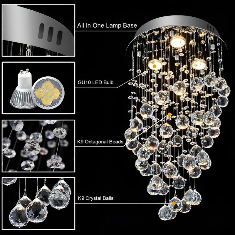 Mini Modern Spiral Rain Drop Crystal Bathroom Chandelier - Image 8