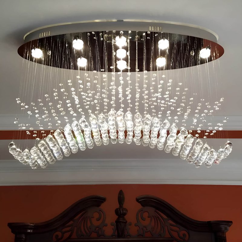 Modern Wave Rain Drop Clear Crystal Chandelier - Oval Ceiling Light - Image 3