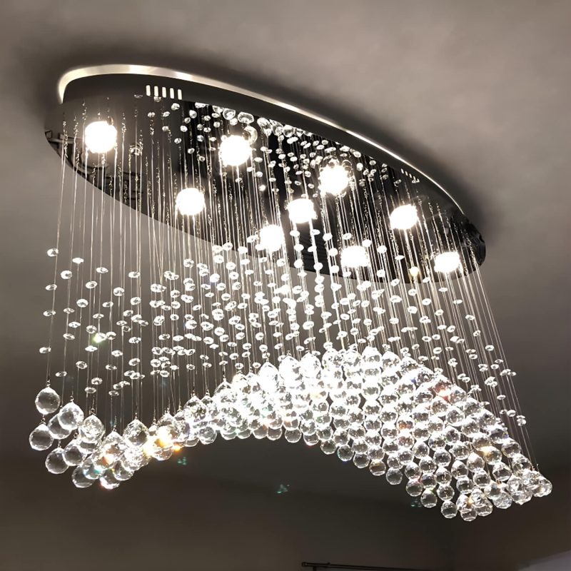Modern Wave Rain Drop Clear Crystal Chandelier - Oval Ceiling Light - Image 7