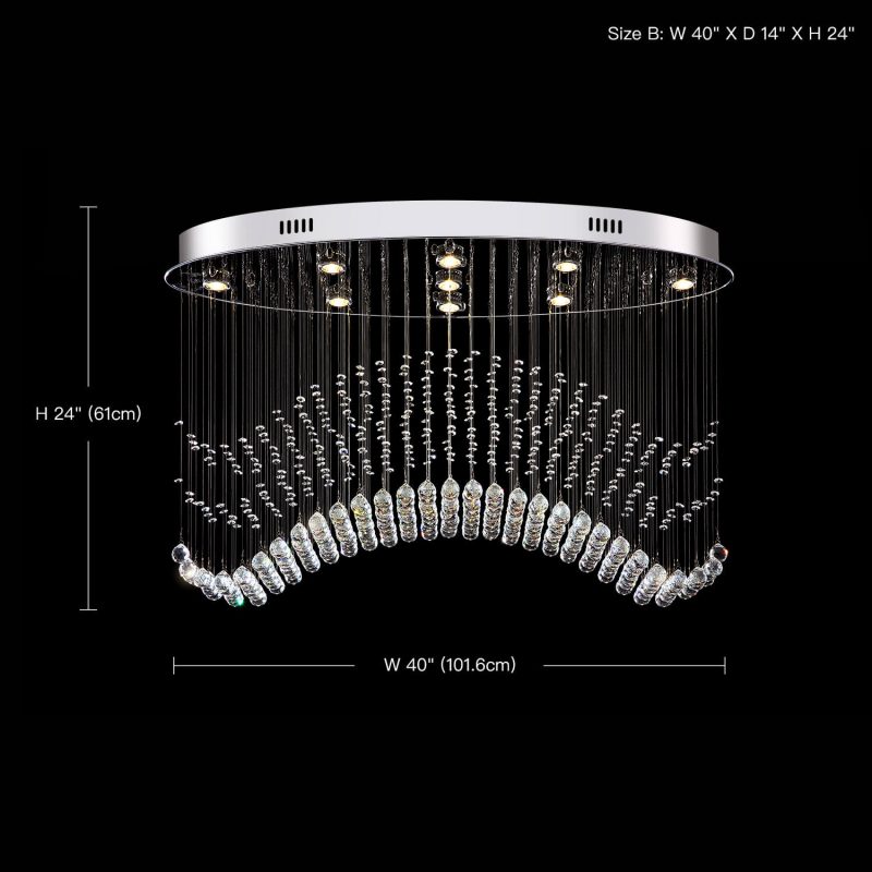 Modern Wave Rain Drop Clear Crystal Chandelier - Oval Ceiling Light - Image 4