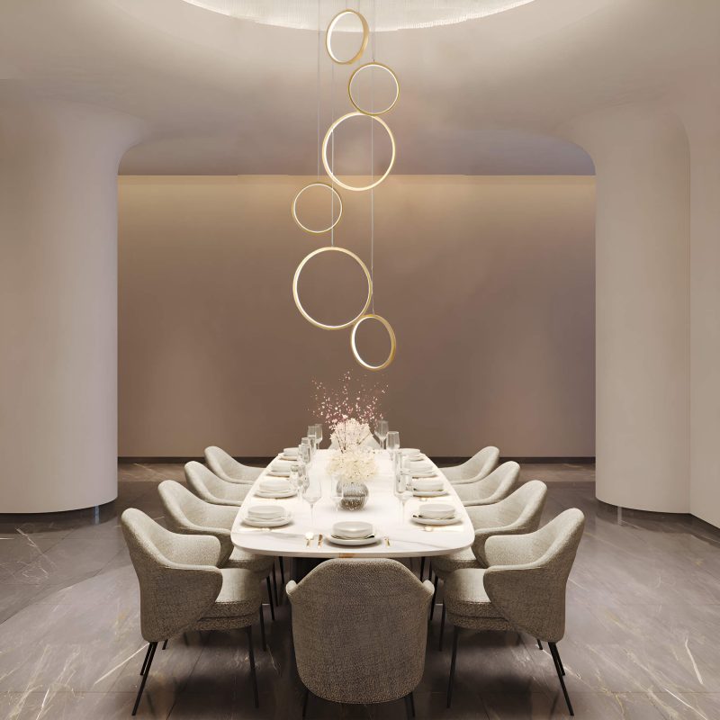 Multi Gold LED Ring Chandelier Staircase Pendant Light - Image 2
