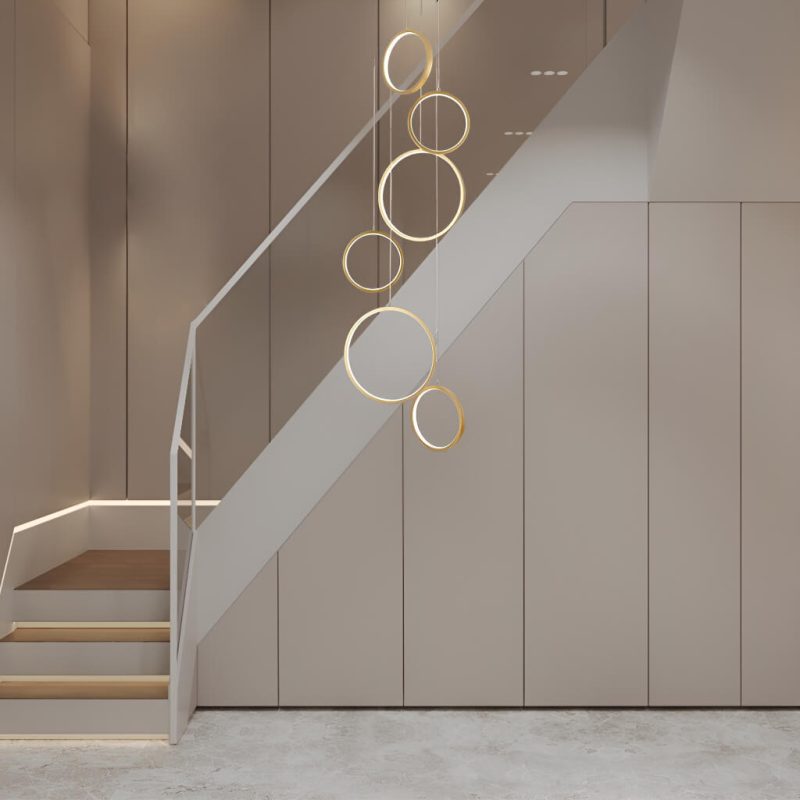 Multi Gold LED Ring Chandelier Staircase Pendant Light - Image 3