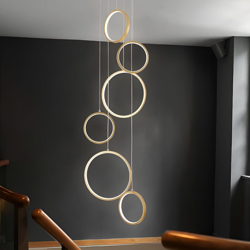 Multi Gold LED Ring Chandelier Staircase Pendant Light - Image 4