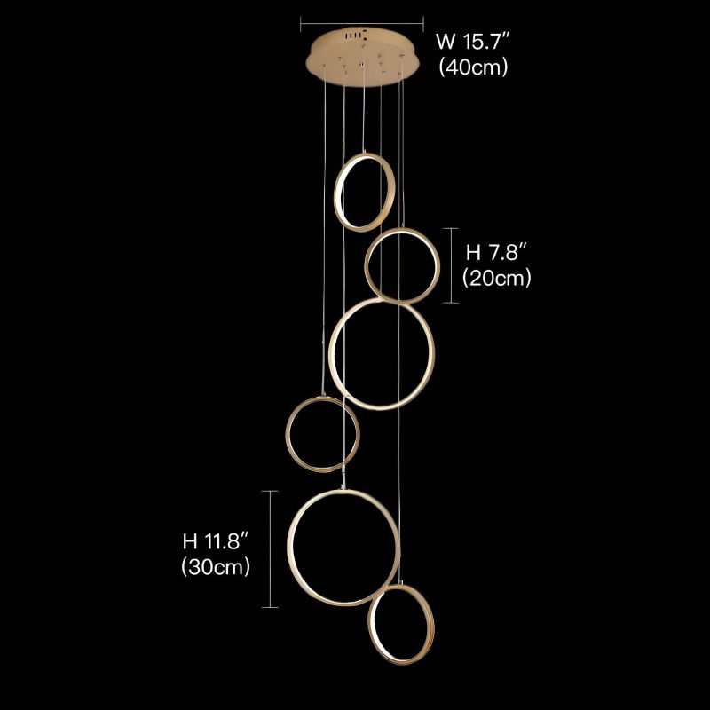 Multi Gold LED Ring Chandelier Staircase Pendant Light - Image 5