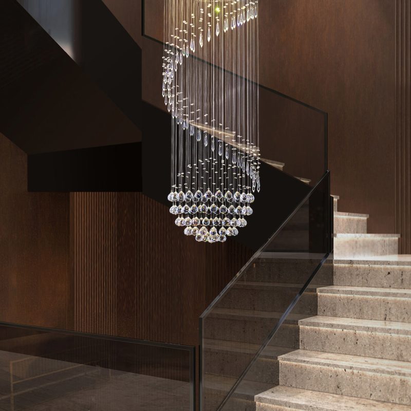 Single Spiral Hemisphere Rain Drop Crystal Chandelier - Image 2